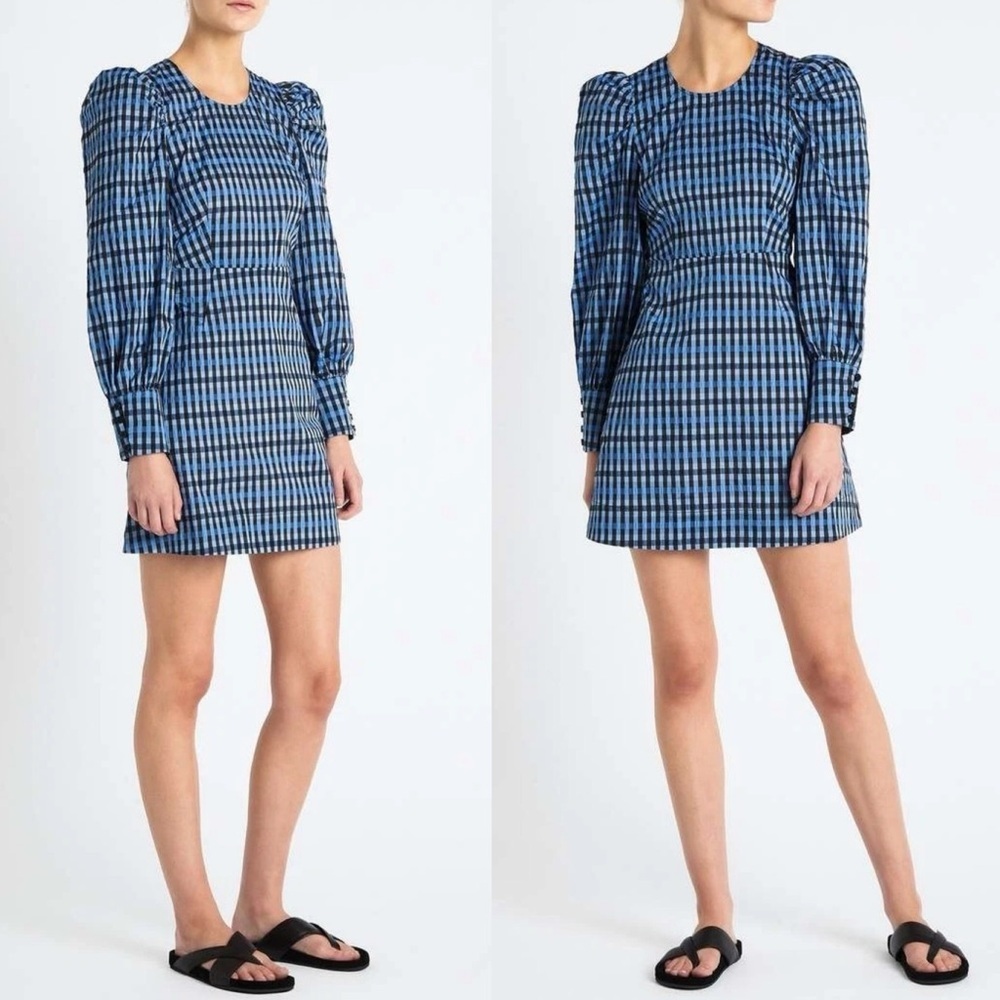 Baum Und Pferdgarten Aidine Gingham Long Sleeve Dress In Blue Sz 34 US 2 XS